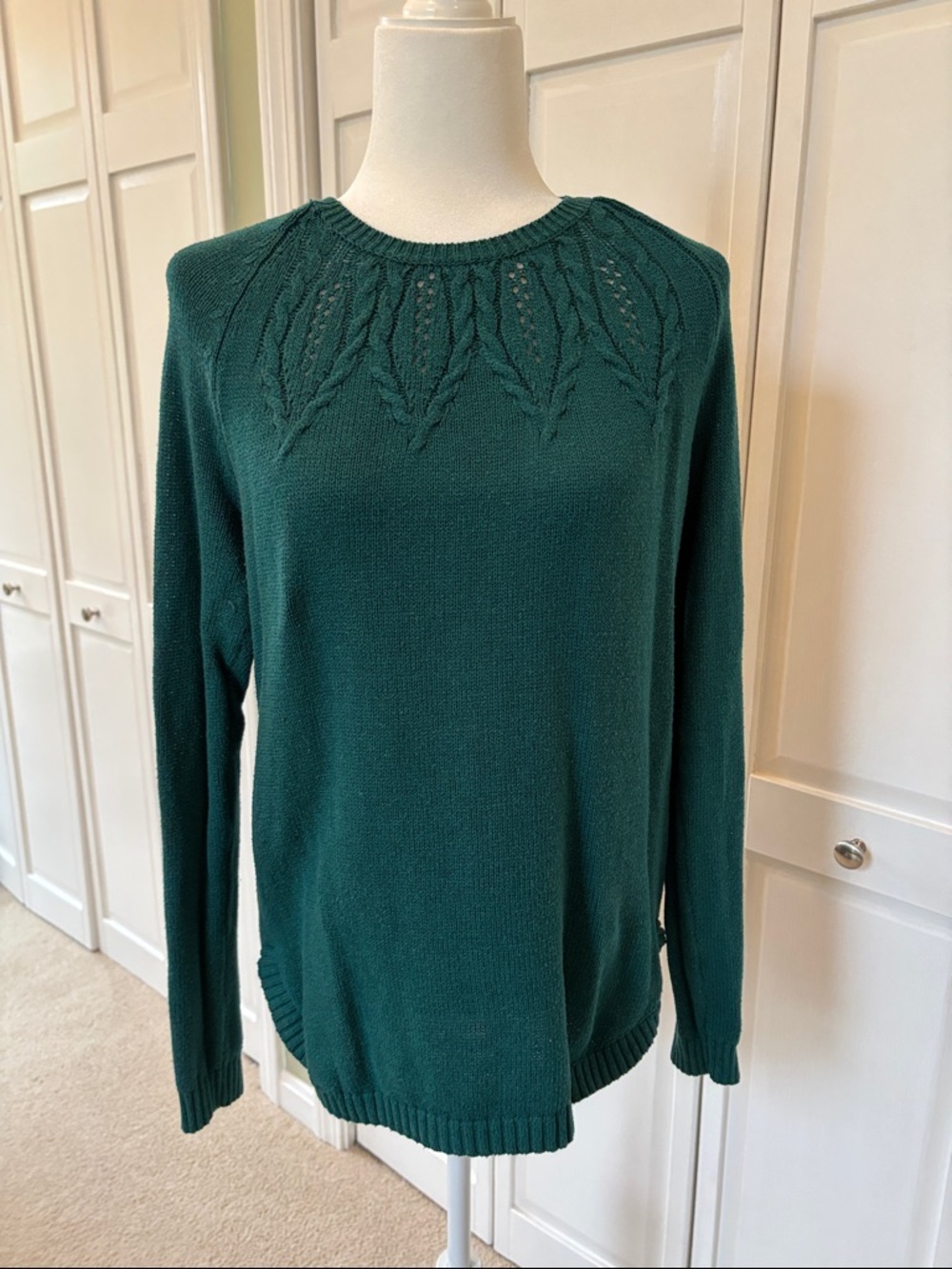 Sonoma Deep Teal Crewneck Sweater with Lace Yoke